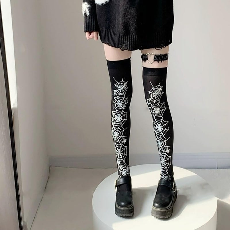 Ninejuize Thigh High Stockings with Bow, Santa Accessory Y2K Fishnet Socks with Lace Brim Lingerie Tights for Women - Image 3